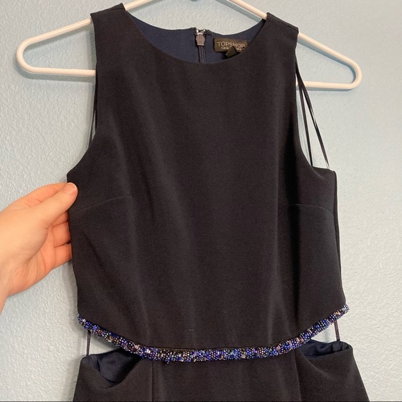 TopShop Sleeveless Dress Cutout Waist Fit&Flare Mini dress - Navy - US 2 - Picture 7 of 11